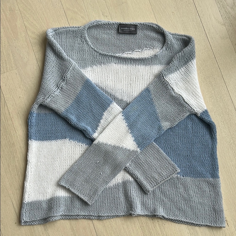 Wooden Ships Blue and Gray Geometric Crew Neck Sweater